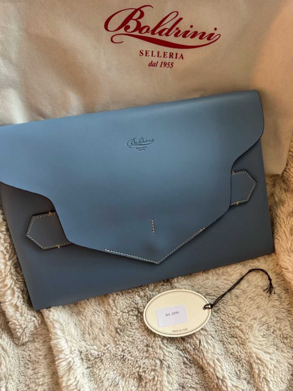 Boldrini Light Blue Leather Envelope Clutch - Picture 5 of 9